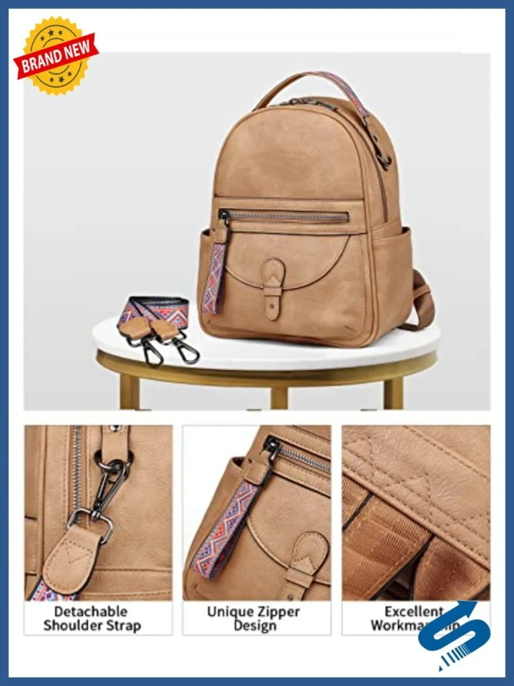 Mini Vegan Leather Backpack Purse for Women, Fits iPad, Waterproof, Adjustable